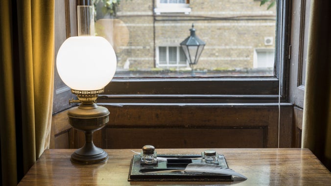 A writing table in the window of the drawing rom at The Carlyles' House
